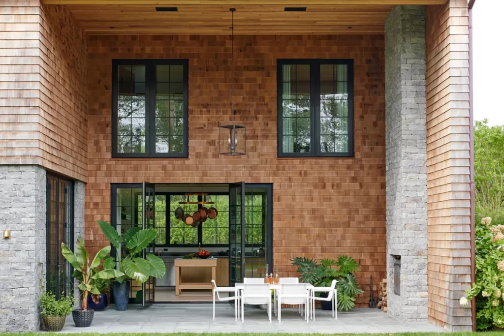 Covered porch with outdoor furniture by Richard Schultz for Knoll.