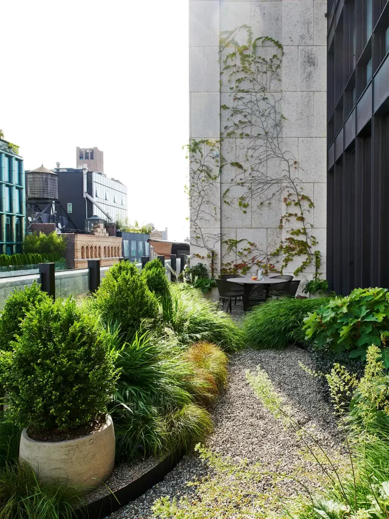 The front terrace, like a floating garden oasis.